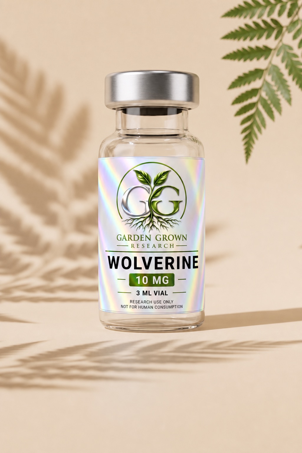 Clear Wolverine blend vial with Garden Grown holographic label